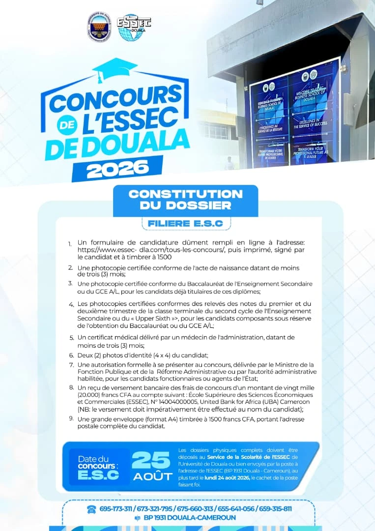 Concours de l'ESSEC DE DOUALA 2026
